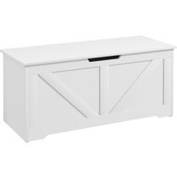 HOMCOM Coffre en Bois avec Charnières de Sécurité, Banc Coffre Capacité 127L, 100x40x45cm, Blanc