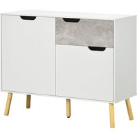 HOMCOM Meuble de Salon avec 2 Armoires à 2 Portes et Tiroir en Aggloméré et Pin, 98x39x81,5 cm, Gris et Blanc
