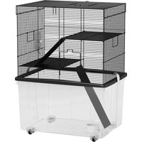 PawHut Cage pour Hamsters 3 Étages avec Roues, 2 Plateformes, Rampes, Bol et Bouteille, 58x43x74 cm, Noir
