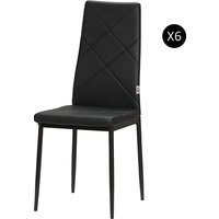 HOMCOM Set de 6 Chaises de Salle à Manger Modernes avec Dossier Haut en Similicuir et Acier, 41x50x97 cm, Noir