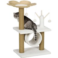 PawHut Design Arbre à chat Beige Cosy Chic - Griffoir Sisal Naturel, Tunnel, Plateforme, Quenouille - Peluche Polyester 56x40x91cm Aosom France