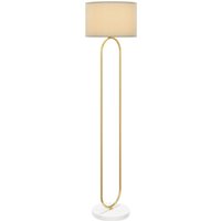 HOMCOM Lampe sur Pied Moderne avec Abat-Jour en Tissu, Double Tube Métallique et Interrupteur à Pédale, Or