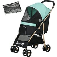 PawHut Poussette pour Petits Chiens Pliable avec Housse Anti-Pluie, Panier et Laisse Intégrée, Vert