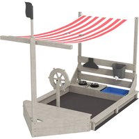 Outsunny Bac à Sable de Navire de Pirates avec Auvent, Inclut Ensemble de Jeu de Cuisine pour Enfants, Bois Massif, 180 x 103 x 144,5 cm, Gris