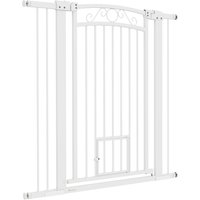 PawHut Barrière pour Chiens Réglable avec Extensions et Porte pour Chats, 76-104x106 cm, Blanc