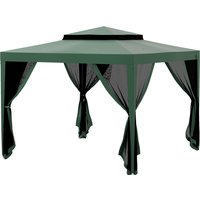 Outsunny Tente de Jardin 3x3 m Cenador Gazebo avec 4 Moustiquaires Latérales Toit Double 8 Trous de Drainage Cadre Métallique Vert