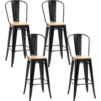 HOMCOM Lot de 4 tabourets de bar chaises de cuisine Industriel avec dossier repose-pied Hauteur Assise 76 cm Bois Clair