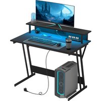HOMCOM Bureau de Jeu avec Lumières LED et Support pour Moniteur, en MDF et Acier, 100x60x88,5 c
