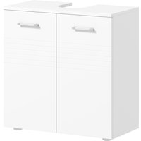 kleankin Meuble Sous Lavabo à 2 Portes, Armoire Gain de Place pour Lavabo en Bois avec Tablette Réglable, Blanc Brillant