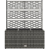 Outsunny Jardinière avec Treillis pour Plantes Grimpantes avec 3 Pots en Acier et Rotin PE, 84x30x107cm, Gris