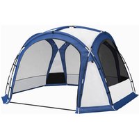 Outsunny Tente de Camping 4-5 Places avec 4 Portes à Fermeture éclair, Moustiquaire et Crochet, 350x350x230cm, Blanc et Bleu