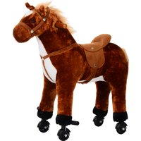 HOMCOM Cheval à Bascule pour Enfants 3+ Ans avec 4 Roues et Sons Réalistes, Bascule pour Enfants Rembourrée avec Repose-Pieds, 65x28x75 cm, Marron