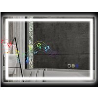 HOMCOM Miroir de Salle de Bain Anti-buée avec Lumières LED Réglables, Enceinte Bluetooth, Boutons Tactiles, 50x70 cm