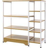 HOMCOM Etagère de Cuisine Basse Gain de Place Style Industriel, Meuble avec 7 Étagères pour Cuisine en Métal et Bois, 90x40x95cm, Blanc