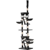 PawHut Arbre à Chat Suspendu avec Hauteur Réglable 240-260cm, Arbre à Chat à Plusieurs Niveaux avec Cabanes, Hamacs et Échelles, Cordes en Sisal, Gris Foncé et Blanc