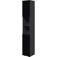 kleankin Colonne de Salle de Bain en Panneau de Particules avec 2 Étagères Ouvertes et 2 Armoires à 2 Niveaux, 30x30x183 cm, Noir et Gris