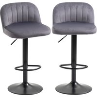 HOMCOM Set 2 Tabourets de Bar avec Dossier et Repose-pieds, Pivotants avec Hauteur Réglable, Gris