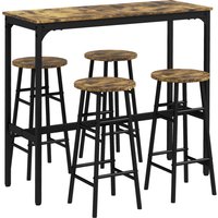 HOMCOM Ensemble Table et Chaises 5 Pièces avec 4 Tabourets avec Repose-Pieds et Table Rettangulaire, Noir et Marron