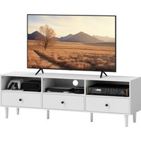 HOMCOM Meuble TV, support TV pour écrans de 75 pouces, 3 compartiments ouverts, 3 tiroirs, en panneau de particules blanc