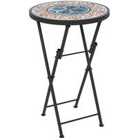 Outsunny Table de jardin en mosaïque, Table ronde pliante pour terrasse avec cadre en métal et dessus en céramique, Motif de mosaïque, Multicolore