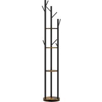 HOMCOM Portemanteau sur Pied Pivotant avec 8 Crochets et 4 Étagères en Style Industriel, Ø30x175cm, Marron