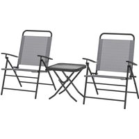 Outsunny Ensemble de Jardin avec Table avec Plateau en Verre et 2 Chaises Pliables avec Dossier Réglable, Gris
