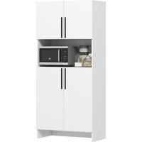 HOMCOM Armoire de Cuisine, Armoire de Rangement pour Cuisine, Salle à Manger, Salon, Armoire, Étagères, Support pour Micro-Ondes, Panneau de particules, Blanc