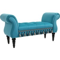 HOMCOM Banc Banquette Banc Bout de Lit en Velours avec Accoudoirs Courbés Glands Exquis Grand Confort Design Rétro 117l x 40P x 58H cm Bleu Ciel