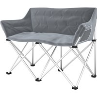 Outsunny Fauteuil pliant 2 places fauteuil de camping avec accoudoirs sac latéral supportant jusqu'à 240kg Gris