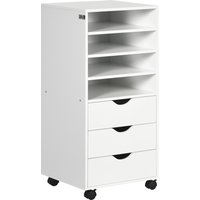 Chariot de bureau Vinsetto avec 4 roues, 4 étagères, 3 tiroirs, classeur de documents en bois MDF, 38x40x86,8 cm, blanc