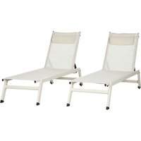 Outsunny Chaise Longue Lettino Prendisole Reclinabile 2pz in Alluminio e Poliestere, 55x195x30 cm, Beige