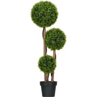 HOMCOM Arbre artificiel buis avec 3 boules feuilles de bambou pot inclus intérieur et extérieur