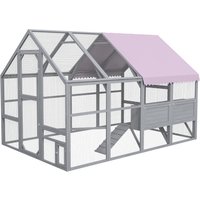 PawHut Poulailler en bois, Résistant aux intempéries, 280 x 185,5 x 188 cm, Gris