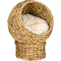 PawHut Panier chat lit surélevé chat cosy niche grotte à chat grand confort dim. 42L x 33l x 52H cm coussin moelleux beige inclus