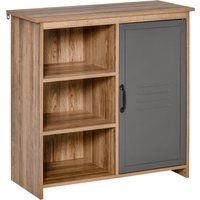 HOMCOM Meuble Polyvalent avec Étagères et Placard en Bois avec Porte en Métal, Meuble pour Salon et Cuisine, 80x35x82cm, Marron Gris