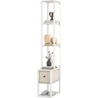 HOMCOM Lampadaire Moderne avec Étagères Ouvertes Tiroir en Tissu et Interrupteur au Sol pour Chambre Salon Blanc