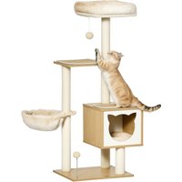 PawHut Arbre à chat griffoirs grattoirs multi-équipements niche hamac panier coussins amovibles hauteur 126 cm peluche courte sisal naturel beige