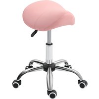 HOMCOM Tabouret à roulettes, chaise de travail avec hauteur réglable 49-61 cm et selle ergonomique, 52x53x49-61cm, rose