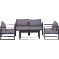 Outsunny Ensemble salon de jardin 4 pièces 2 fauteuils + canapé 2 places + table basse coussins lavables aluminium gris