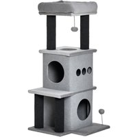 PawHut Arbre à chat griffoir chat 2 grandes niches avec housses amovibles 4 plateformes jeu de boule suspendue et boule à ressort gris Aosom France