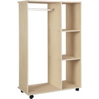 HOMCOM HOMCOM Kleiderschrank offener Dielenschrank, mit Kleiderstangen und Räder, für Schlafzimmer, E1 Spanplatte, Aluminium, 80x40x128 cm, Natur Aosom