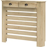 HOMCOM Couvercle de radiateur cache radiateur grille à lattes horizontales avec 2 tiroirs en bois 111l x 19P x 95,5H cm chêne