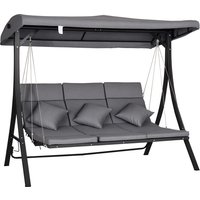 Outsunny Hollywoodschaukel, Gartenschaukel mit verstellbarem Sonnendach, Abnehmbare Kissen, 3-Sitzer, 198 x 118 x 168 cm, Grau+Schwarz Aosom.de