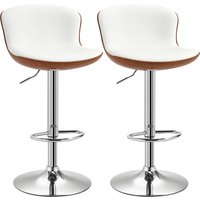 HOMCOM Lot de 2 Tabouret de Bar Chaise de Bar Hauteur d'assise réglable 64-85 cm pivotant 360° revêtement synthétique Crème Imitation Bois