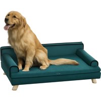 PawHut Canapé pour chien chat Lit canapé chiens design scandinave coussin moelleux amovible pieds bois massif 100 x 62 x 32 cm bleu canard