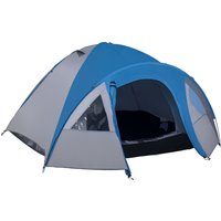Outsunny Tente de camping familiale 4-5 personnes montage facile double porte et fenêtres dim. 3L x 2,50l x 1,30H m fibre verre polyester bleu marine