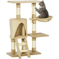 PawHut Arbre à chat centre d'activités multi-niveaux avec griffoirs sisal niche hamac échelle peluche 30 x 55 x 96 cm brun