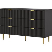 HOMCOM Commode 6 tiroirs commode chambre meuble de rangement moderne avec poignées et pieds dorés, 120 x 40 x 76,5 cm, noir
