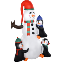HOMCOM Aufblasbarer Schneemann Weihnachten mit 3 Pinguinen, LED Beleuchtung, Polyester, 140 x 70 x 180 cm für festliche Dekoration Aosom.de