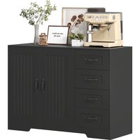 HOMCOM Sideboard, Commode, style moderne, 4 tiroirs, 1 armoire, 105 x 40 x 76 cm, Noir